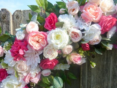 Blush Pink, Fuchsia and White Wedding Arch Flowers, Round Arch flowers - image3